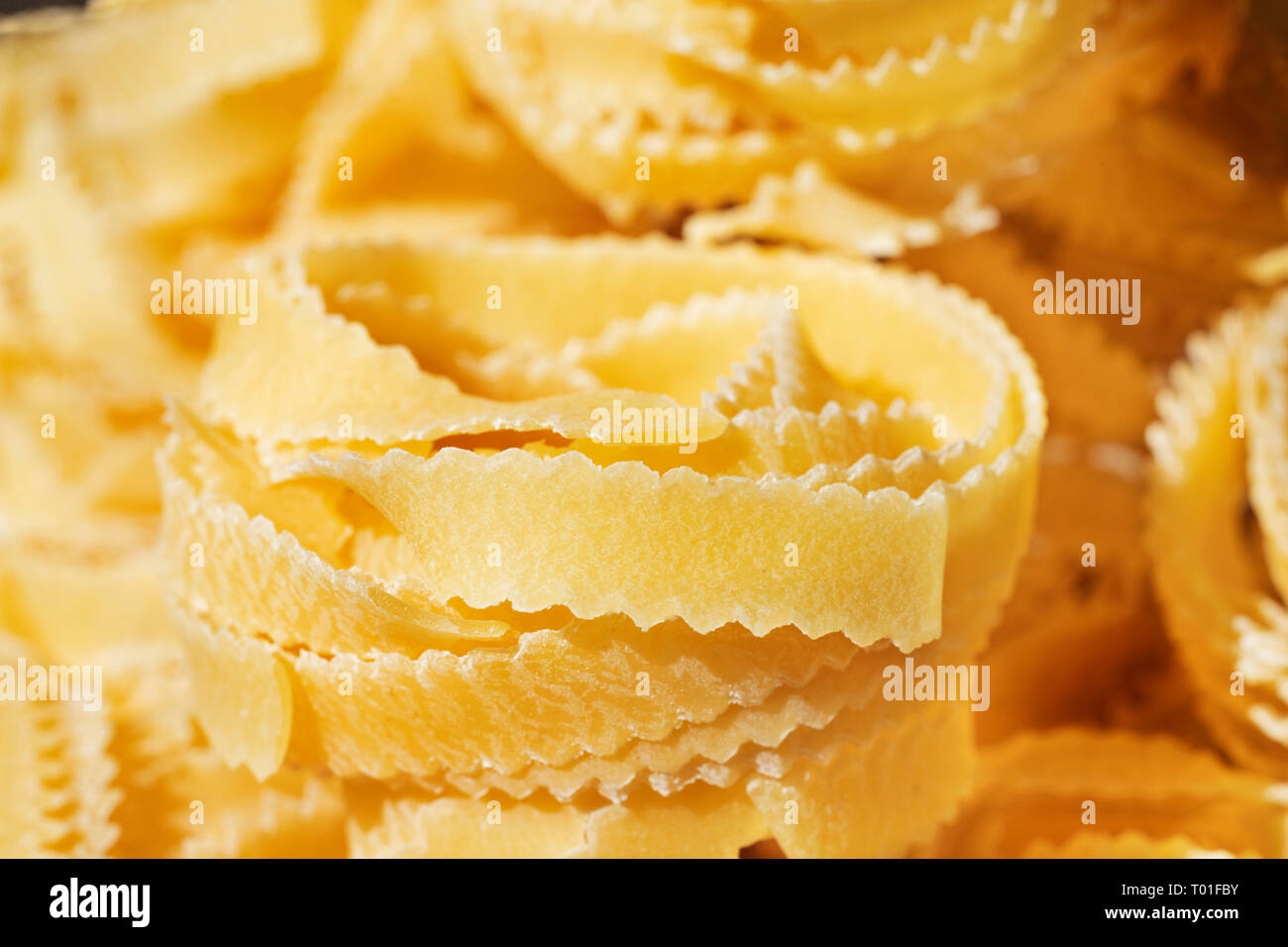 Beautiful nest of fettuccine pasta close up , thin ribbons of pasta