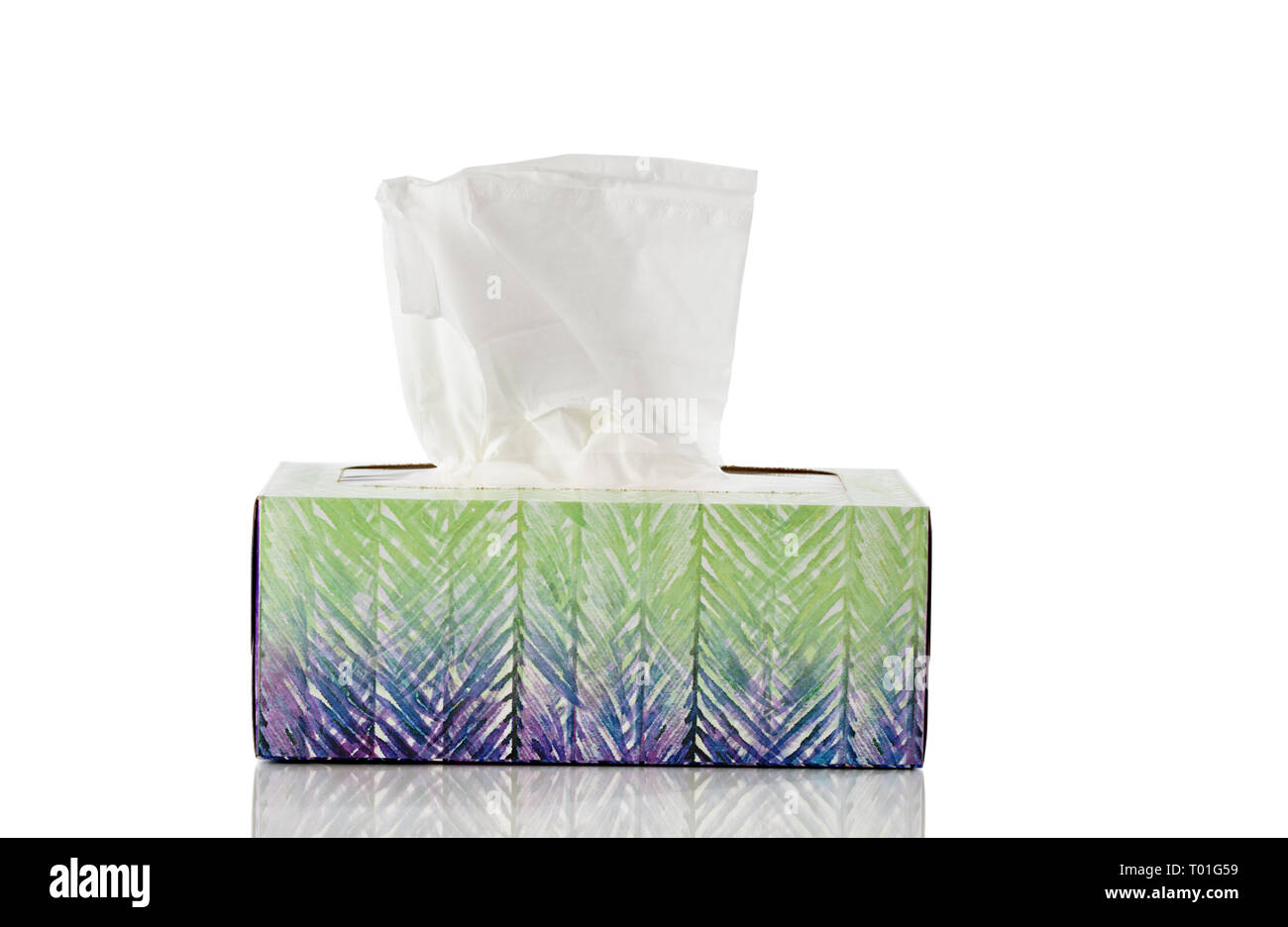 Box of tissues isolated on white background with reflection Stock Photo