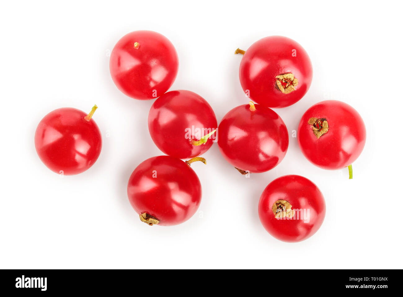 Red currant berry isolated on white background. Top view. Flat lay pattern. Stock Photo