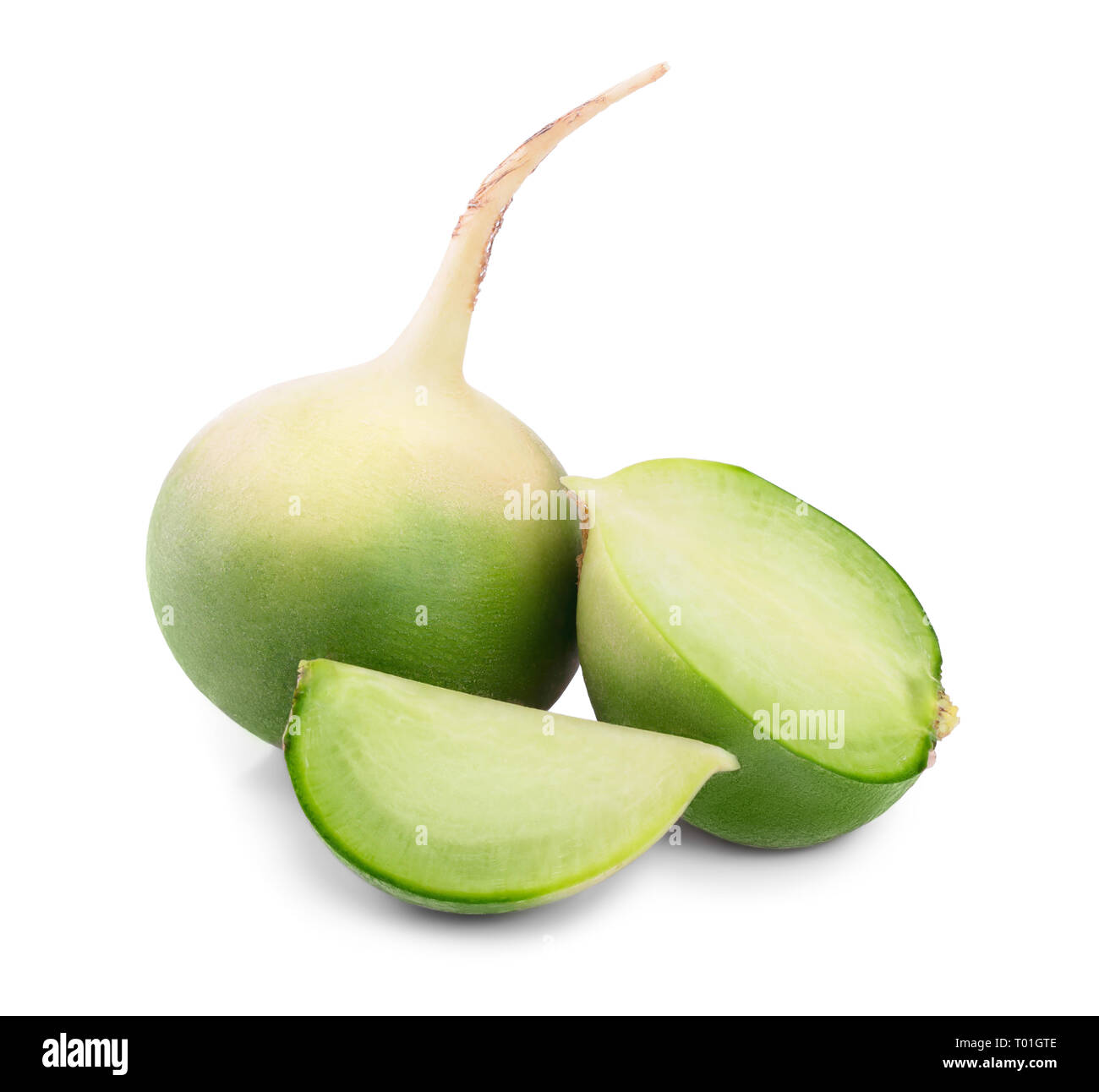 green radish with slices isolated on white background. Stock Photo