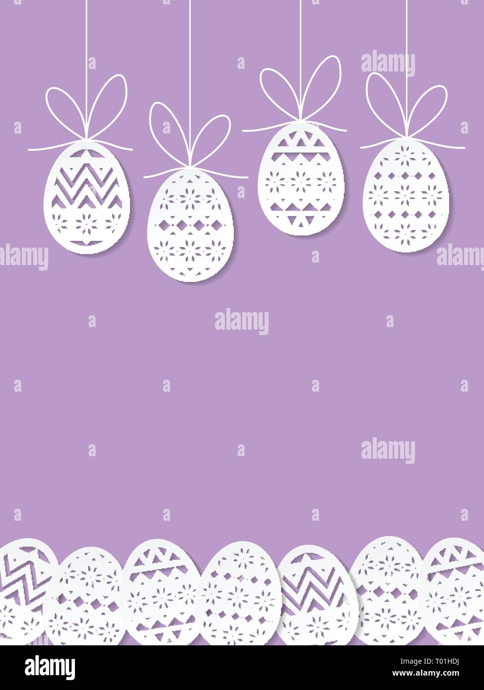 Easter eggs paper cut art on purple background Stock Vector