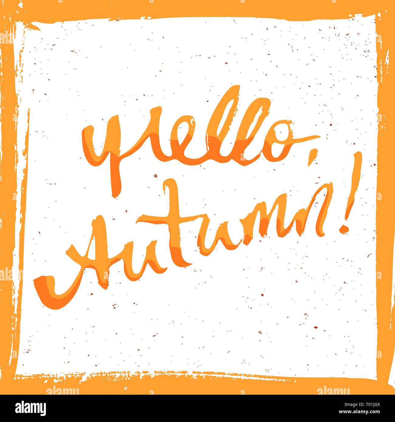 Hello autumn hand written orange inscription. Lettering style Stock ...
