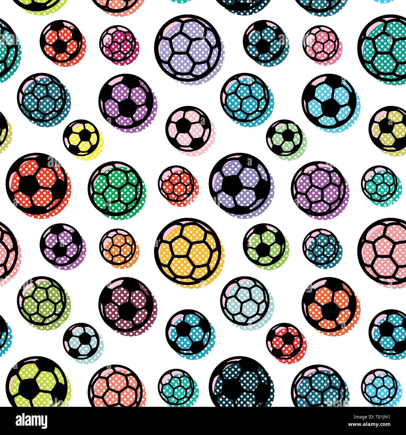 Vector seamless pattern with colorful soccer balls Stock Vector