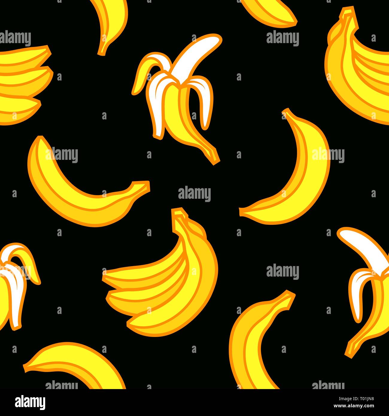 Yellow bananas on black background. Made in the cute style Stock Vector