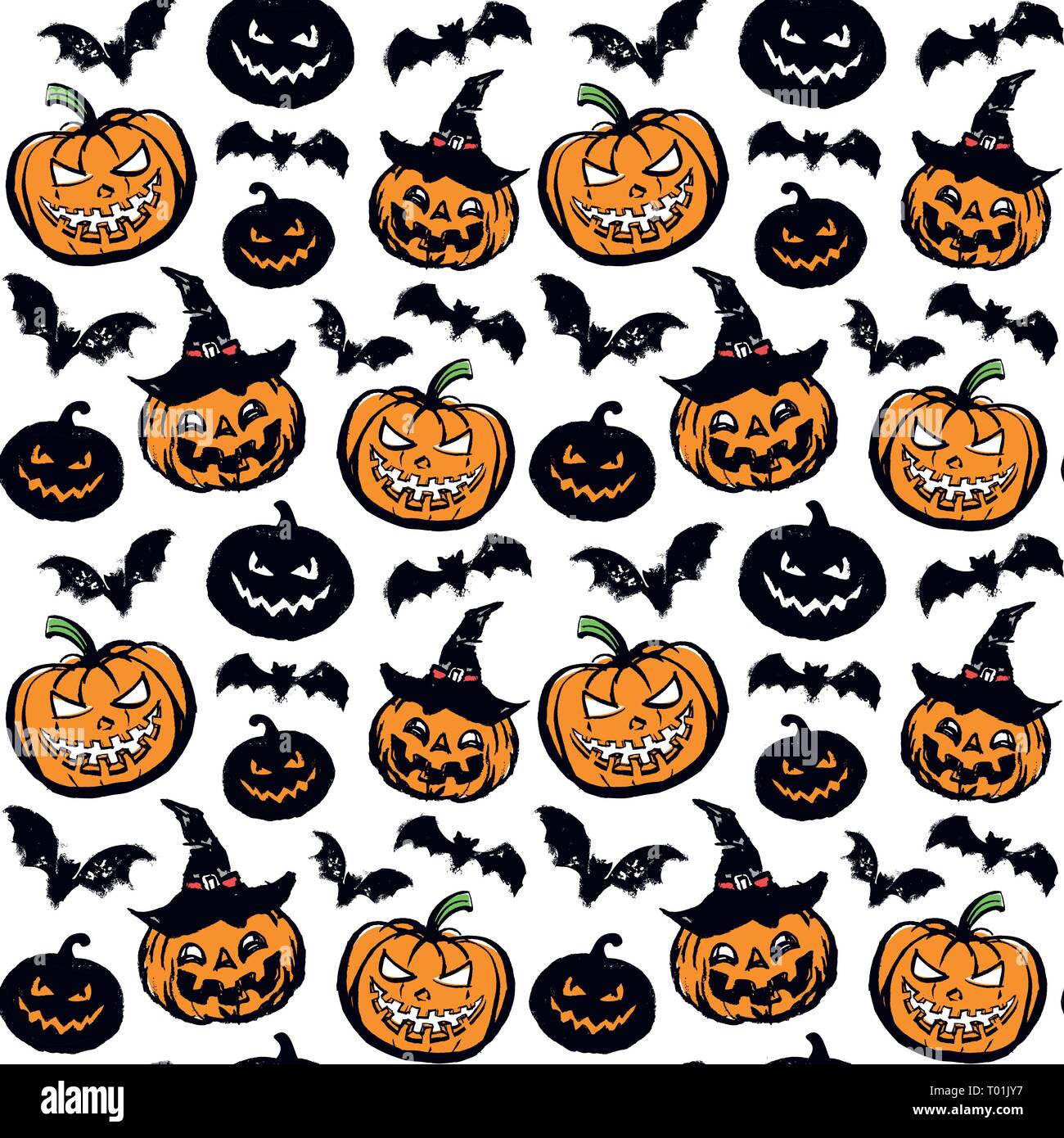 Vector pattern with pumpkins and bats on a white background Stock ...