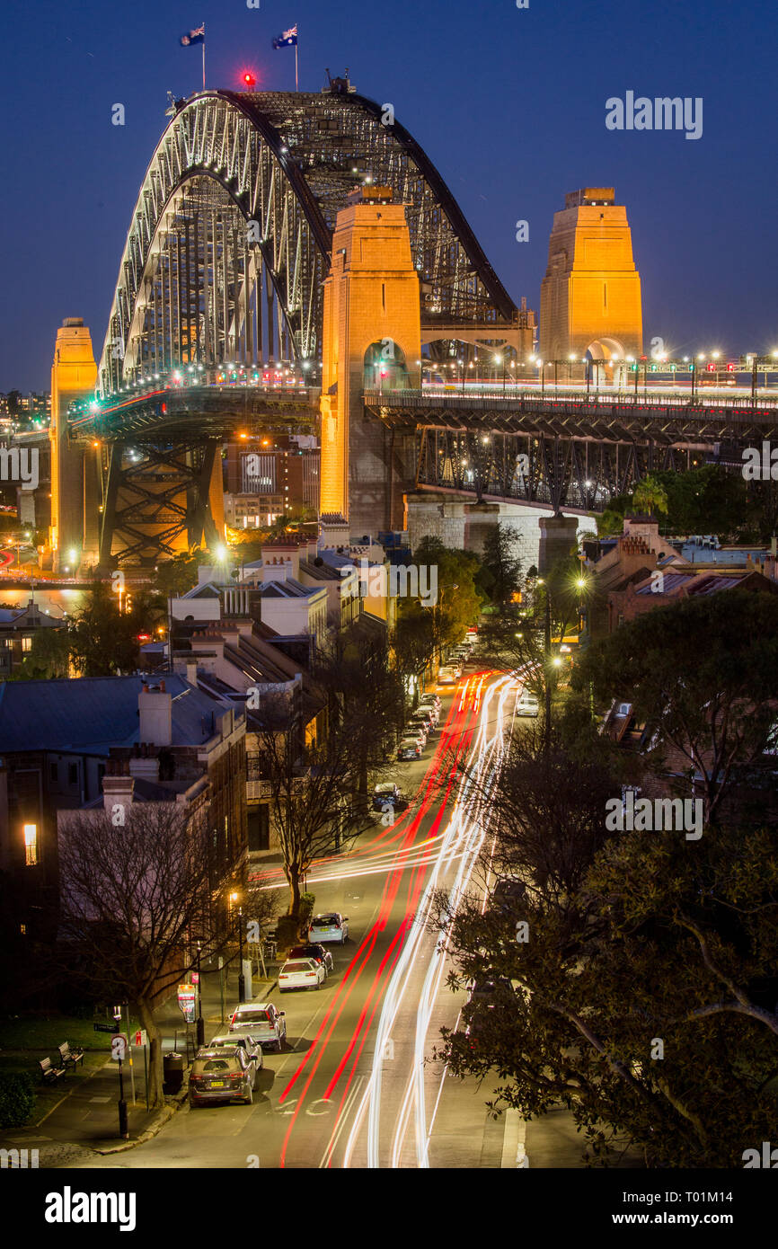 sydney harbour bridge as taken from Observatory Hill at dusk Stock Photo
