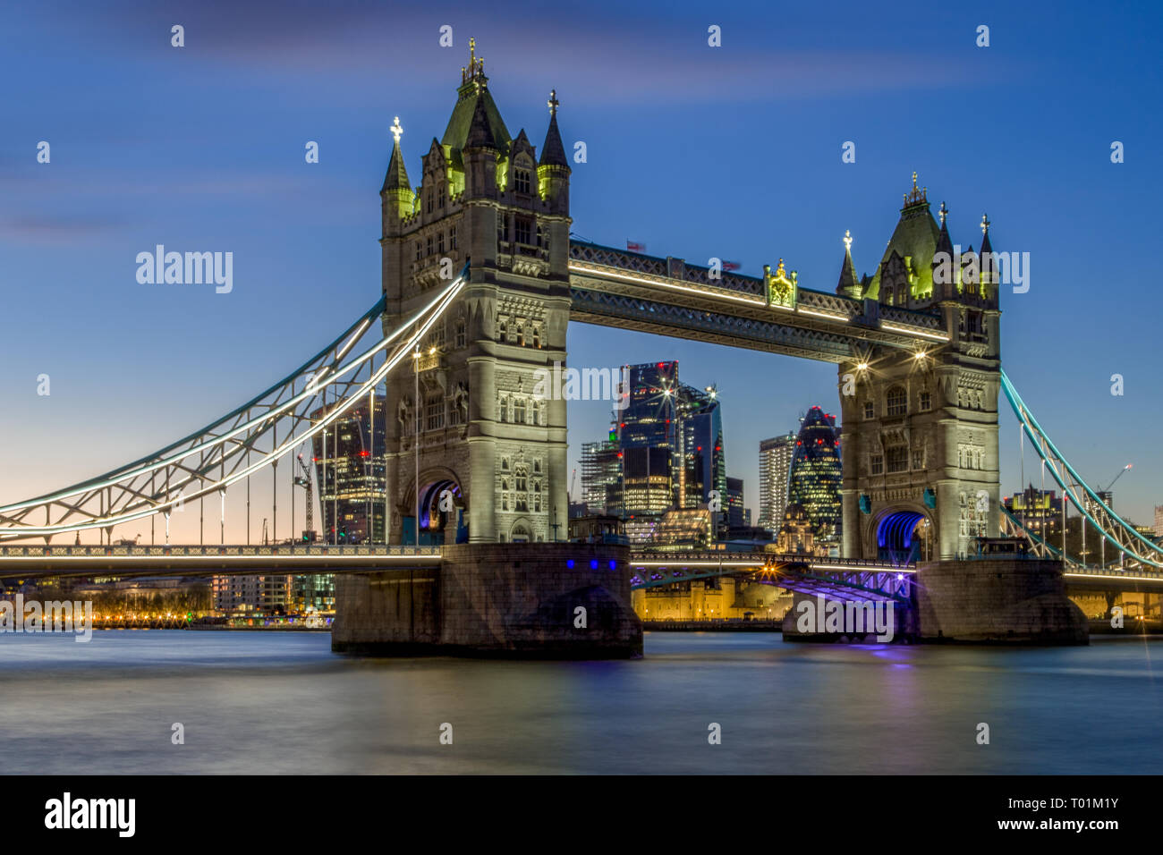 Tower Bridge and London at dusk Stock Photo