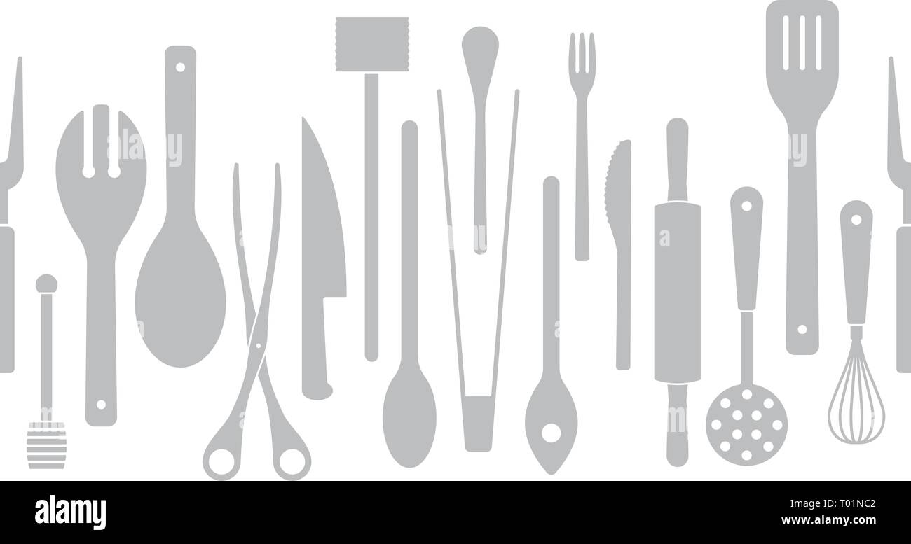 Cooking utensils silhouettes seamless border vector illustration Stock Vector