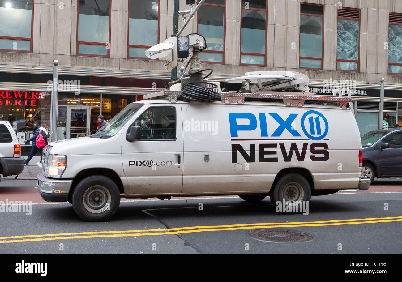 Pix 11 News satellite truck on the streets of New York City, NY, USA