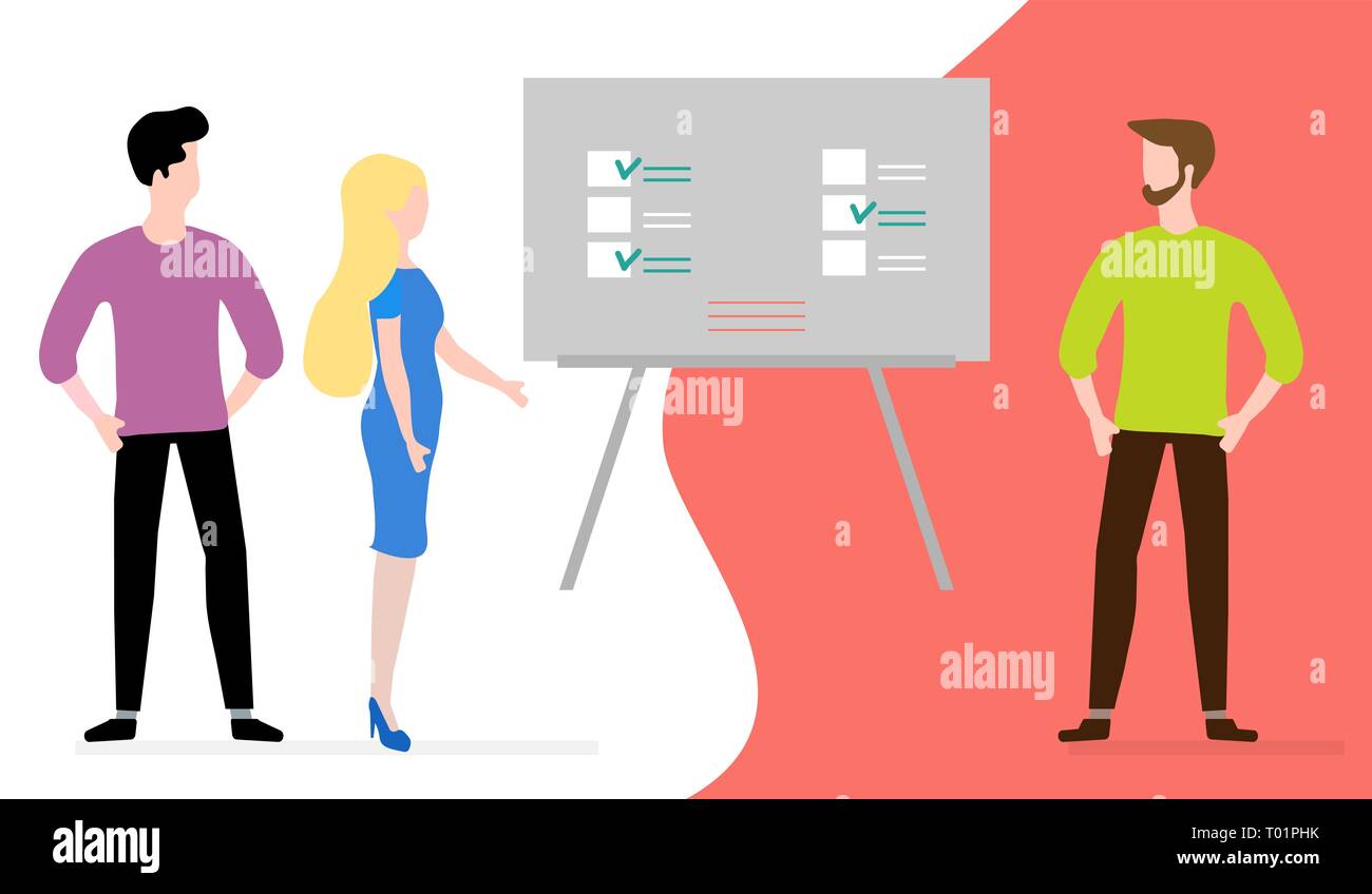 Vector illustration with people having business meeting. People discuss ...