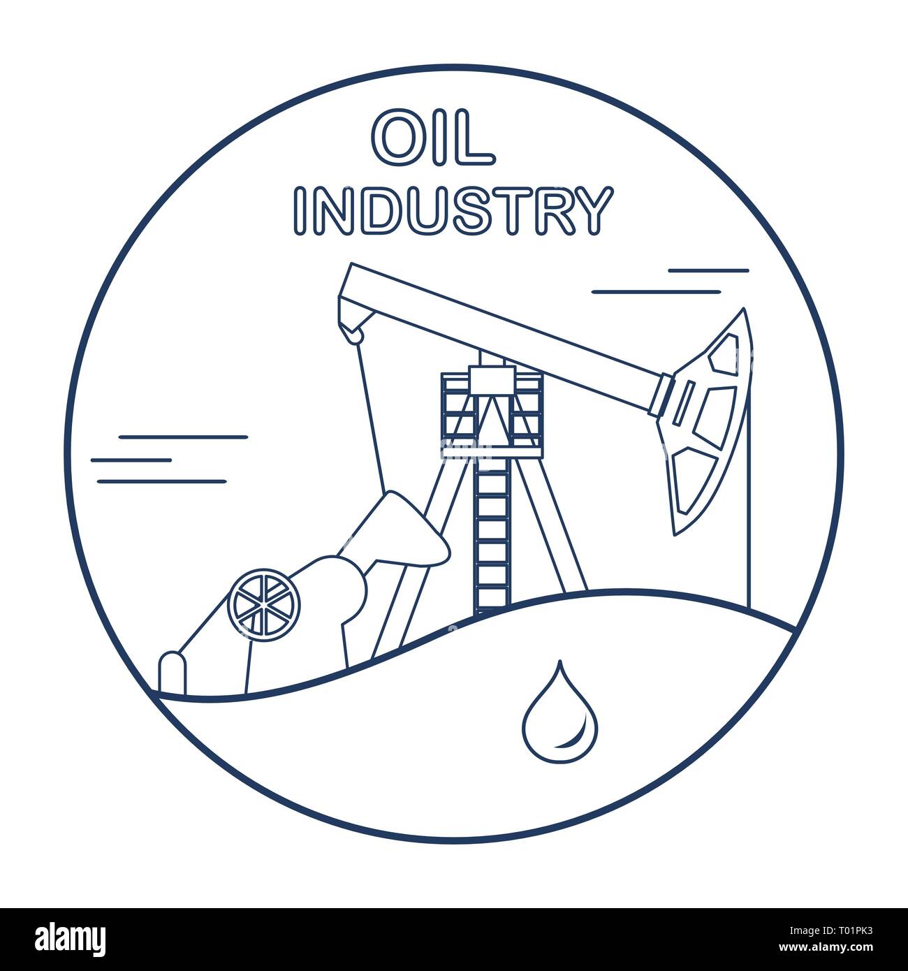 Vector illustration with equipment for oil production. Oil industry. Working oil pump Stock