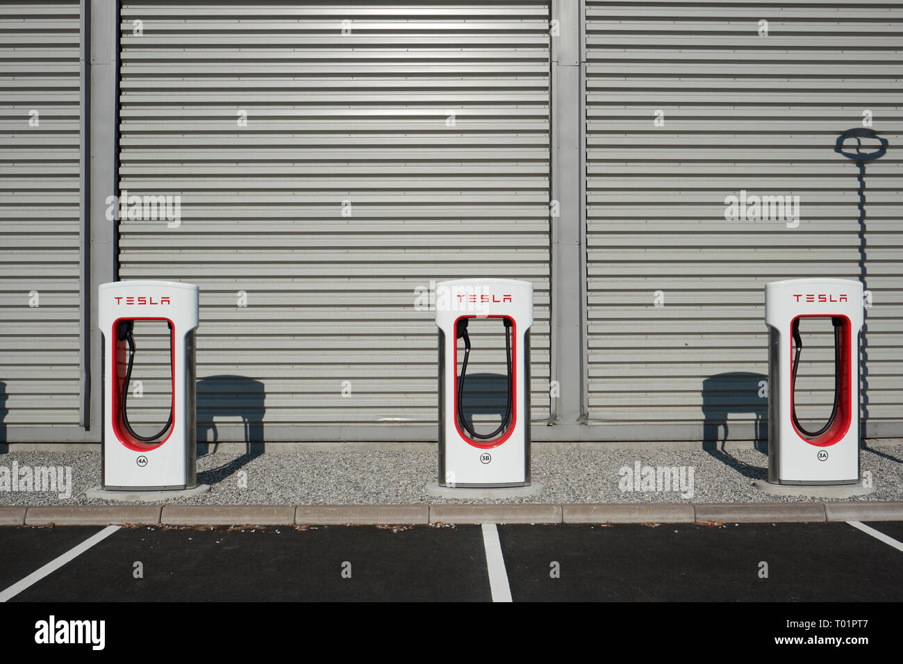 Telsa electric vehicle charging points Stock Photo