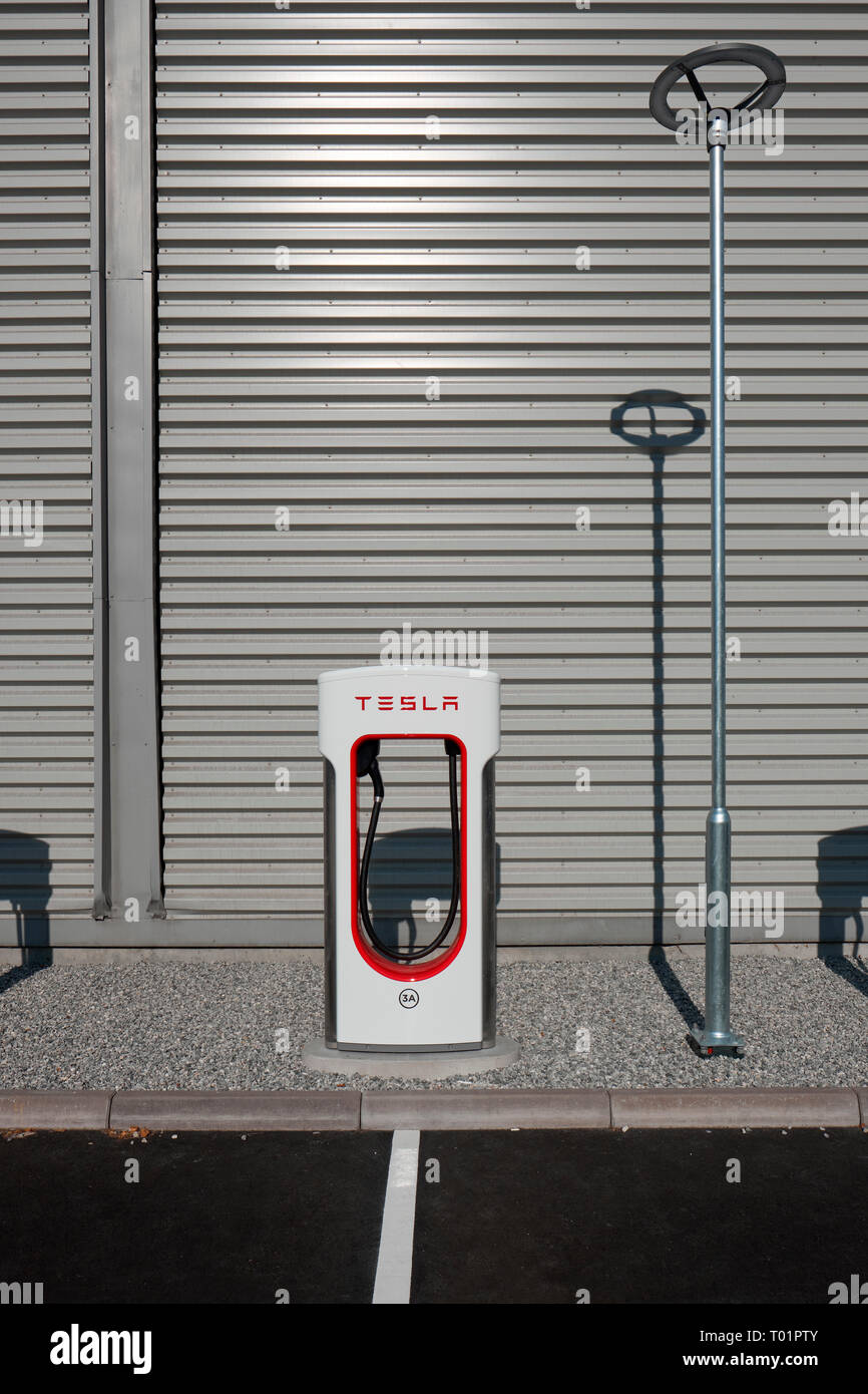 Telsa electric vehicle charging points Stock Photo