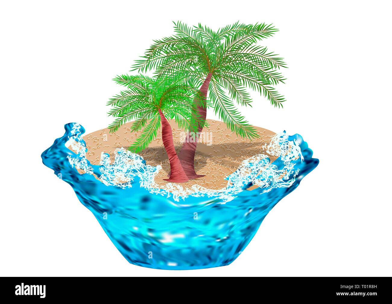 Island with palm isolated on white background Stock Vector