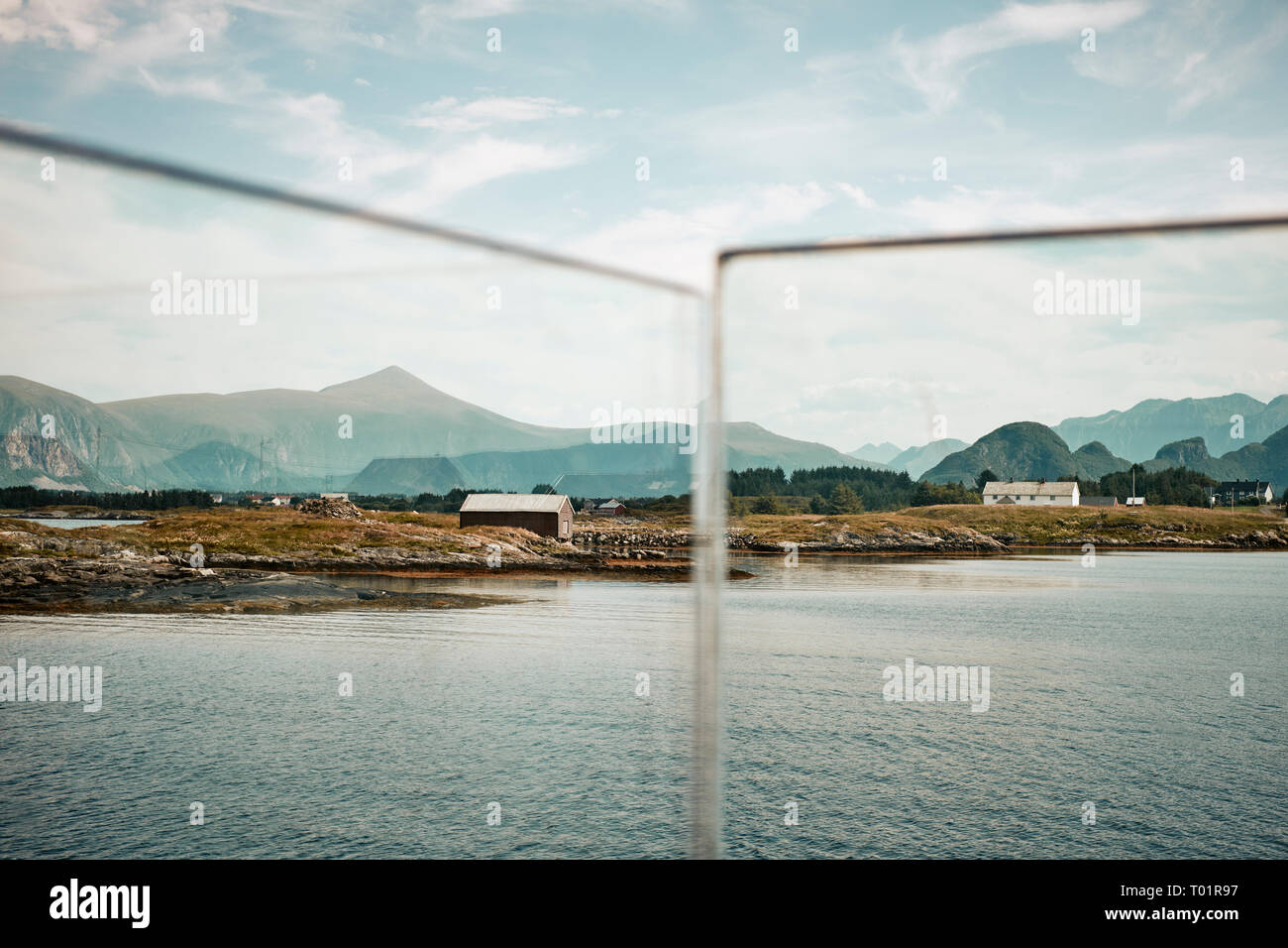 The glass panels of the Askevågen viewpoint on the Atlantic Road National Tourist Route near Hustad in Norway Stock Photo