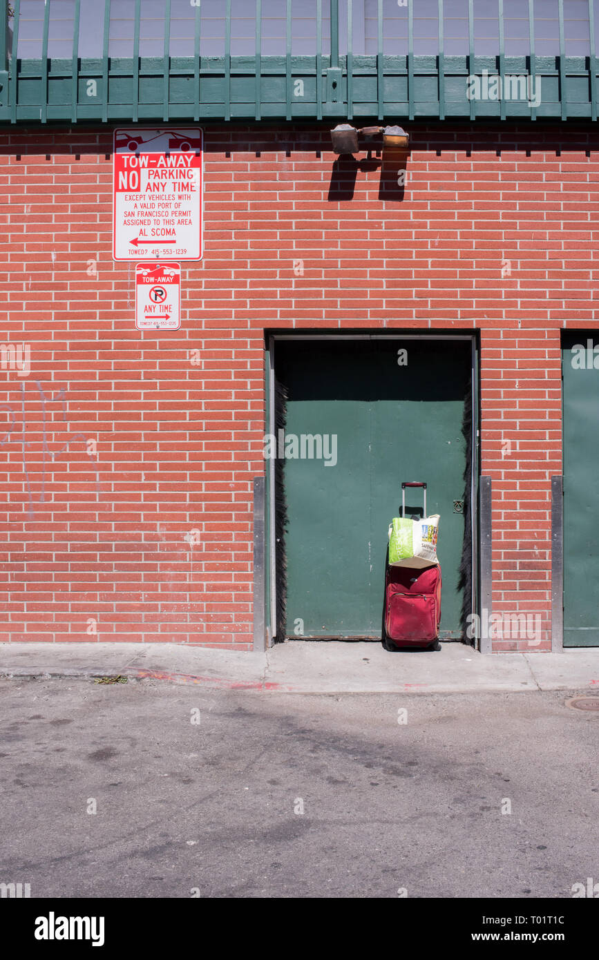 Someone has left their luggage behind at Fisherman's Wharf in San