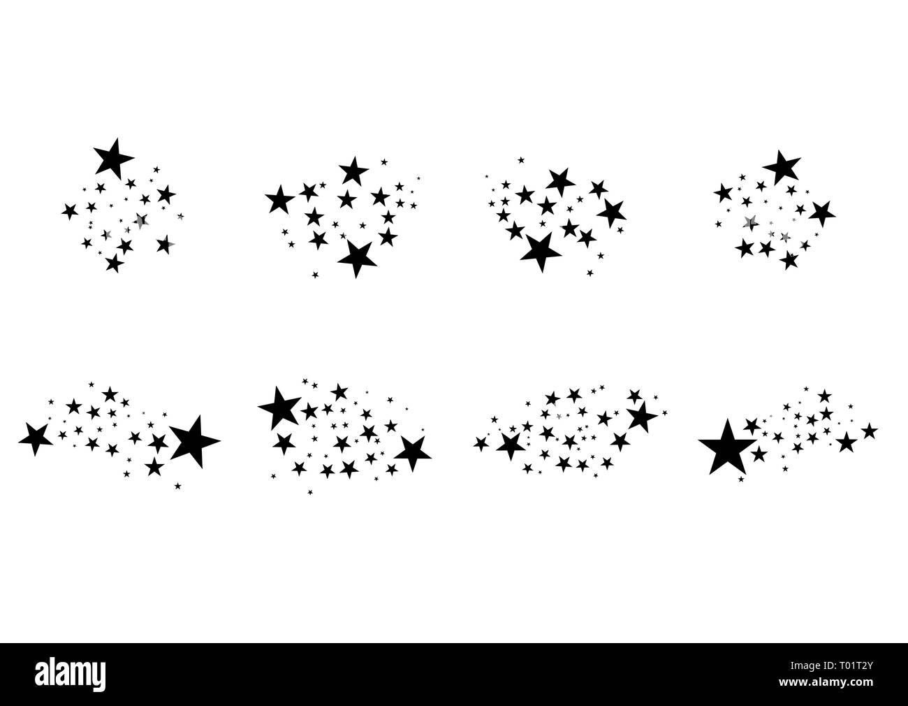 Set of falling star. Cloud of stars isolated on white background. Vector illustration. Meteoroid, comet, asteroid, stars Stock Vector