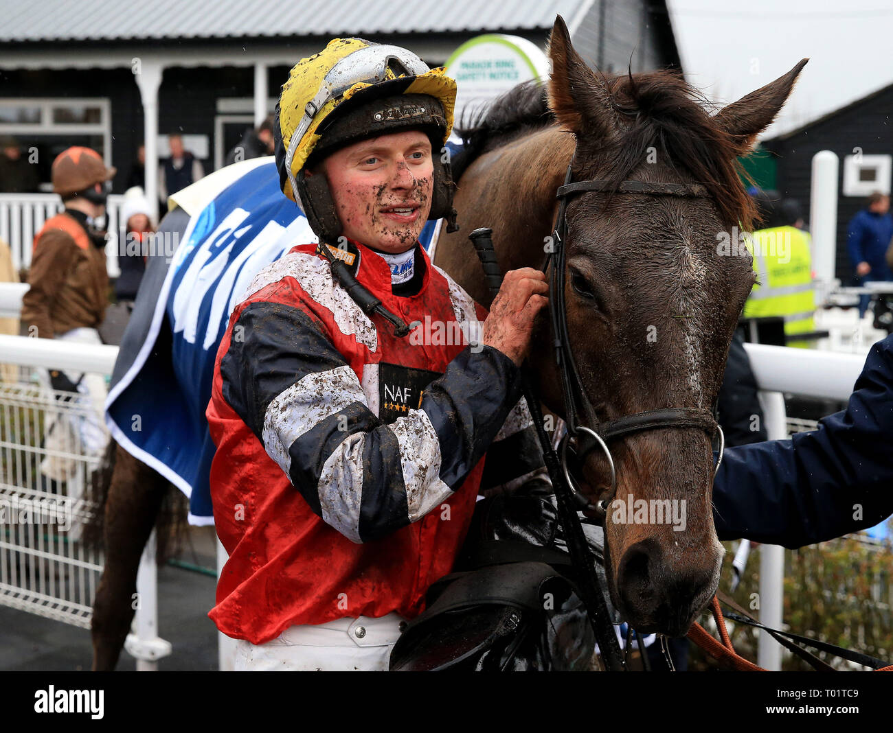 Jockey James Bowen with Potters Corner after winning the Marstons 61