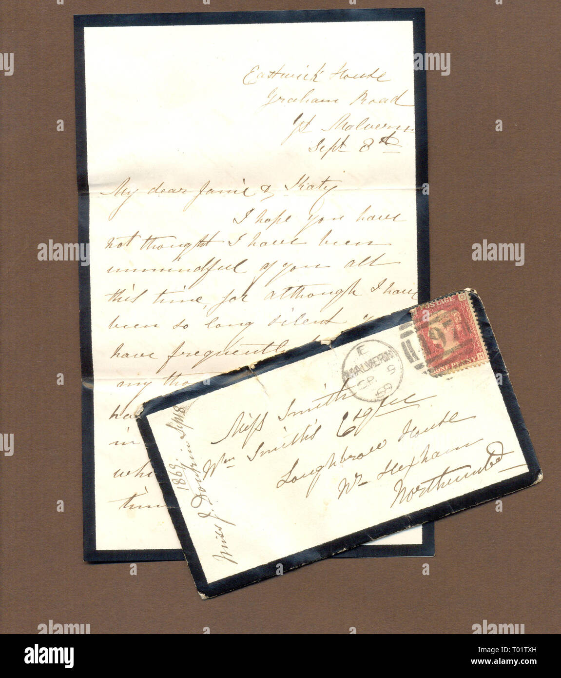 Family letter about holiday in Malvern 1869 Stock Photo