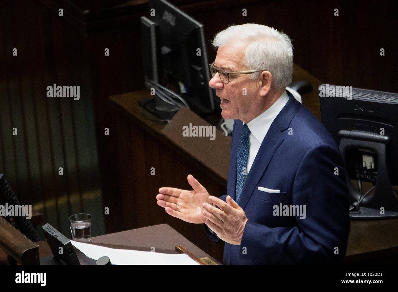 Polish Minister of Foreign Affairs Jacek Czaputowicz during his annual sttement at Sejm (lower house of the Polish parliament) in Warsaw, Poland on 14 March 2019 Stock Photo