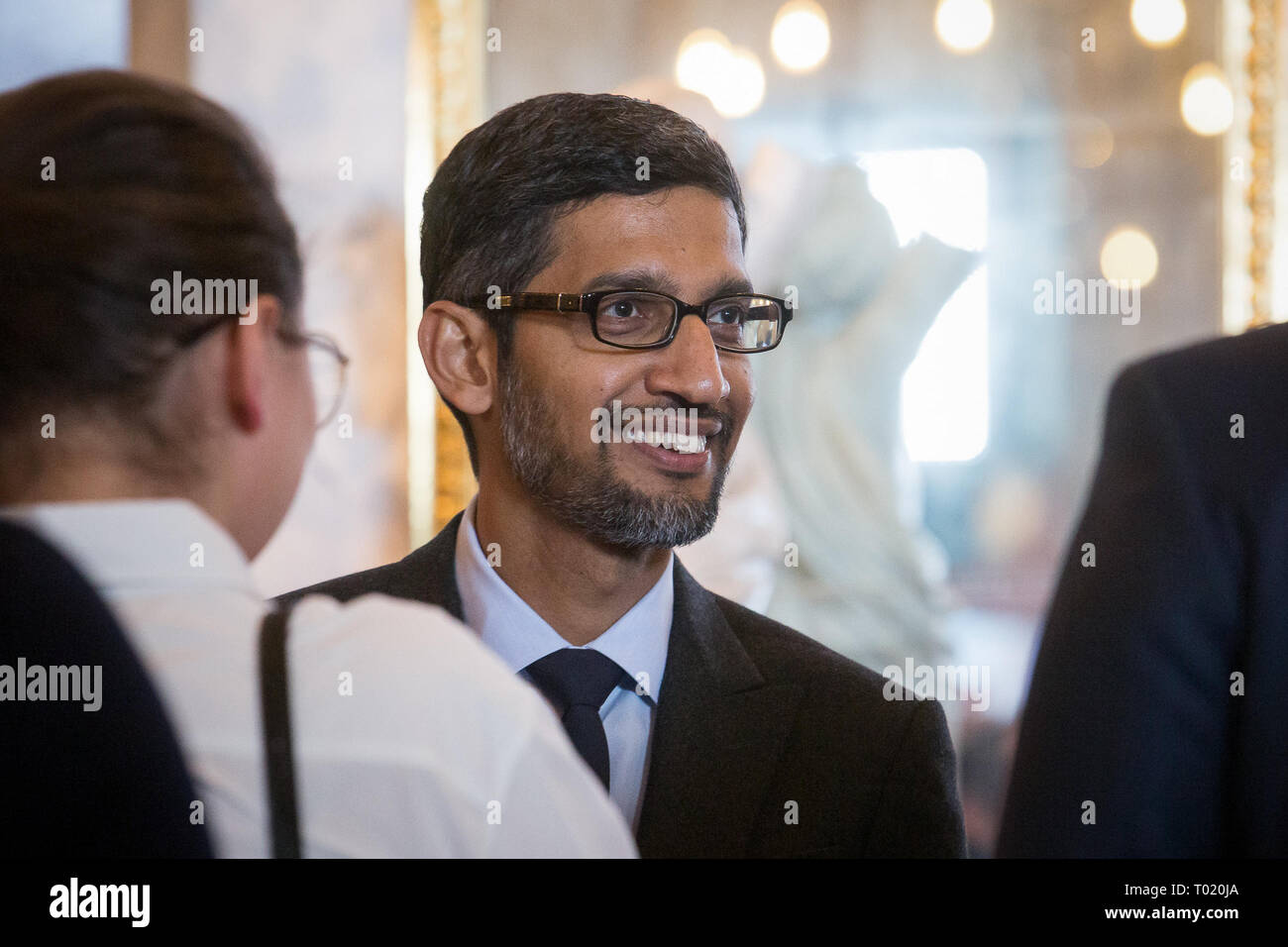 Google CEO Sundar Pichai during the 'Central and Eastern Europe Innovation Roundtable' at Lazienki Palace in Warsaw, Poland on 21 January 2019 Stock Photo
