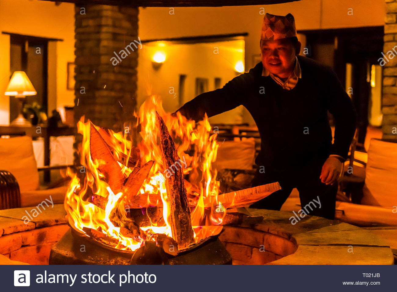 Man Lighting Fire Fireplace Stock Photos Man Lighting Fire