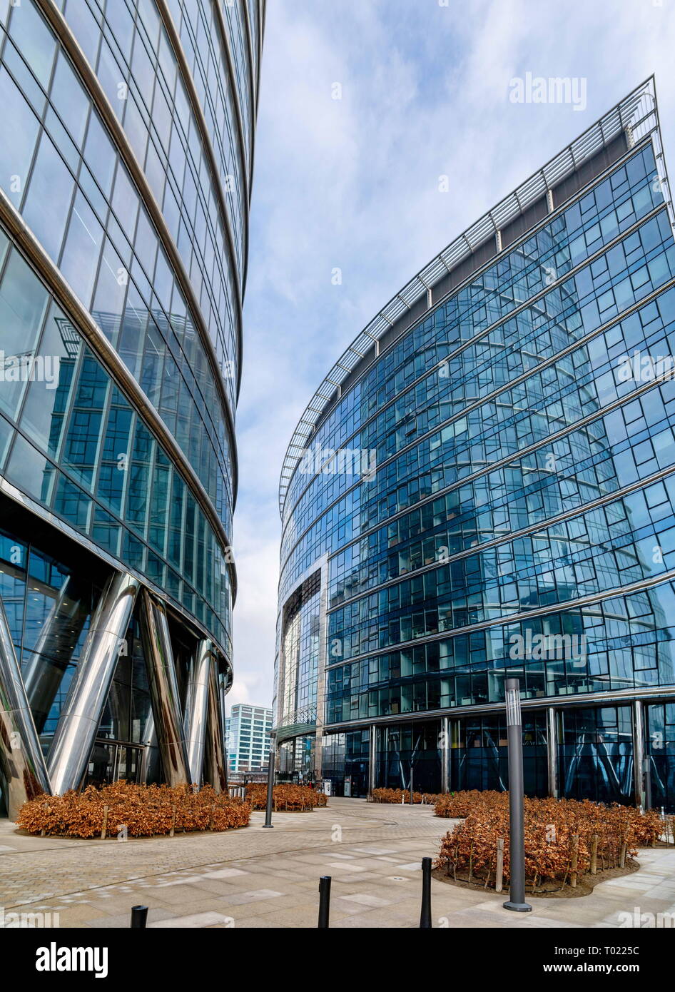 Warsaw Poland. February 18, 2019. Business center. Glass building. Against the sky. Stock Photo