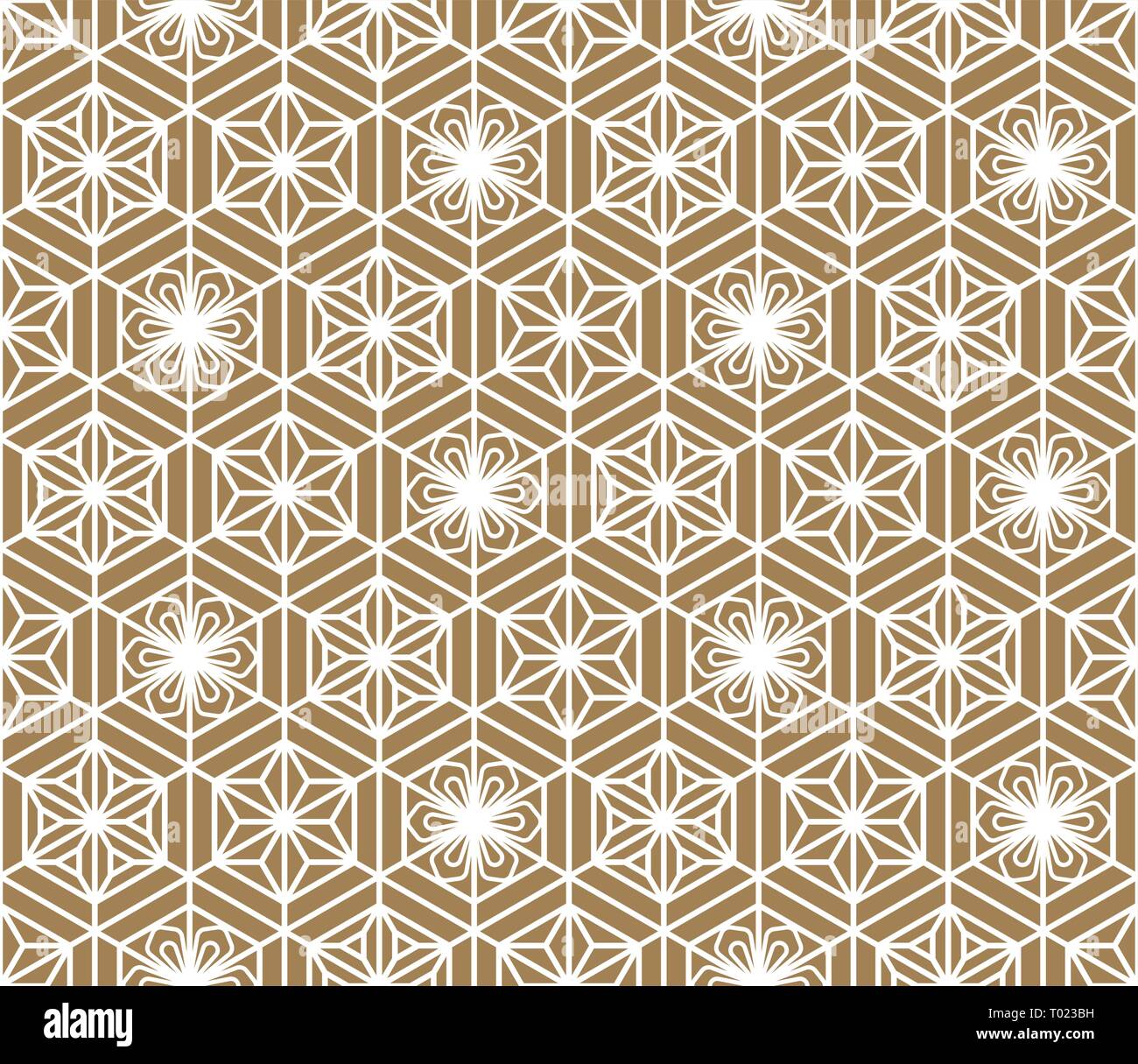 Japanese seamless pattern in style Kumiko.Golden color background and