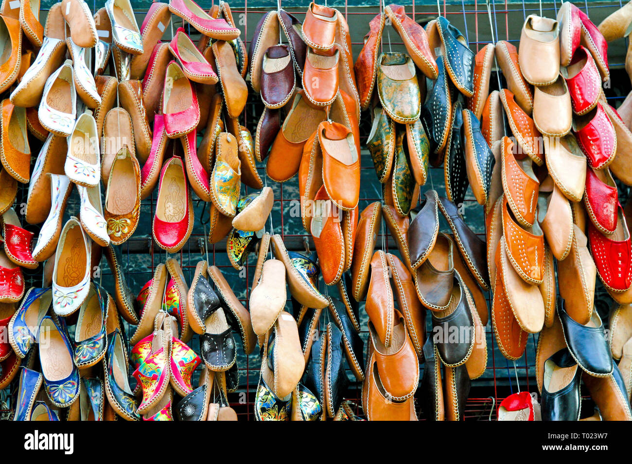 Egyptian leather shoes sold on street market Stock Photo Alamy