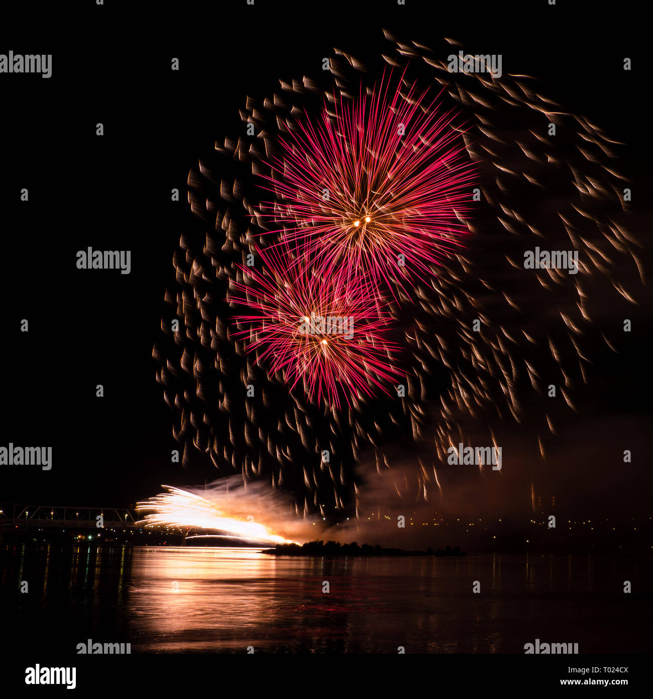 Fireworks display on Ottawa river, Canada Stock Photo