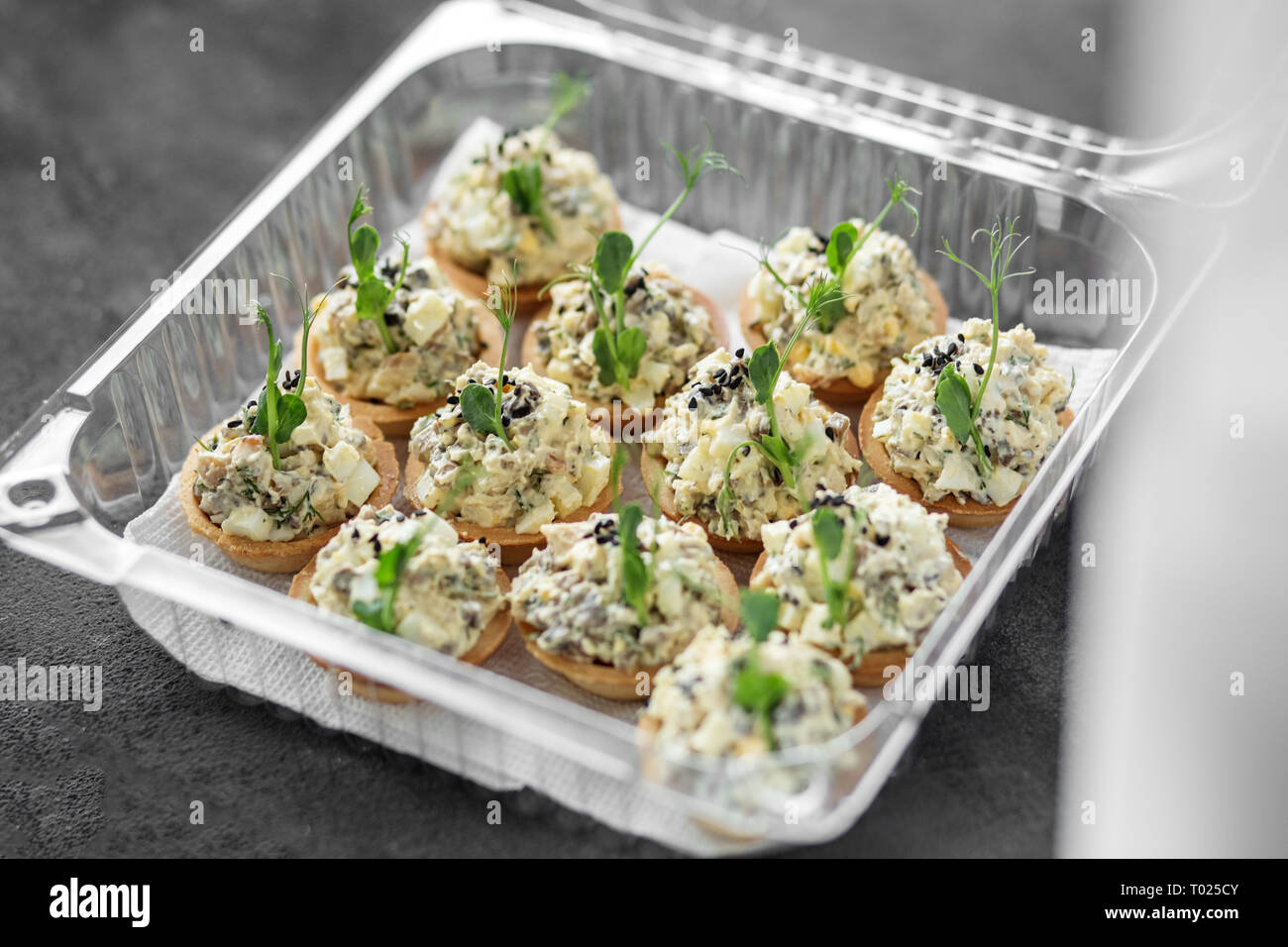 Delicious gourmet snacks with chicken and cheese in lunch box. Food
