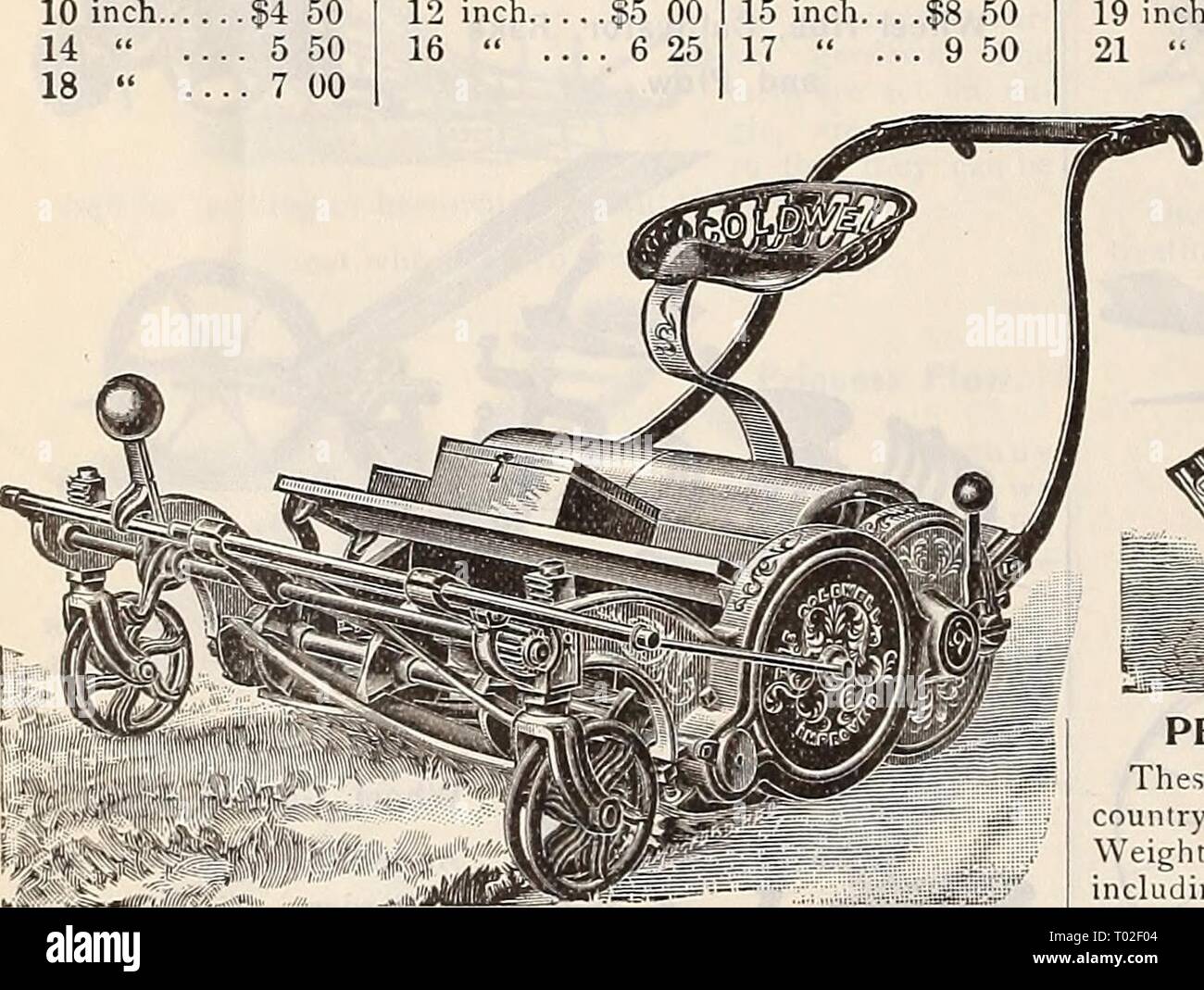 Dreer's garden calendar : 1898 . dreersgardencale1898henr Year: 1898  THE DREER Low Wheel Mower. Identical in eveiy way to the DREER High Wheel Mower, butwith8J-inch driving wheels and-with 4 blades; the iesi mower for the small and medium sized lawn. 12-inch cut. Price, $5 50 net. 14 ' ' ' 6 50 ' 16 ' ' ' 7 50 ' 18 ' ' ' 8 50 ' Continental and Pennsylvania. LOW WHEEL. I HIGH WHEEL. Philadelphia Mower. 10 inch. 14 ' 18 ' .84 50 . 5 50 . 7 00 12 inch §5 00 I 15 inch.., 16 ' .... 6 25 I 17 ' .. §8 50 9 50    19 inch.. $10 50 21 ' .. 11 50 10 inch 84 50 12 ' 5 00 14 ' .... 5 50 16 inch. 18 ' .$6  Stock Photo