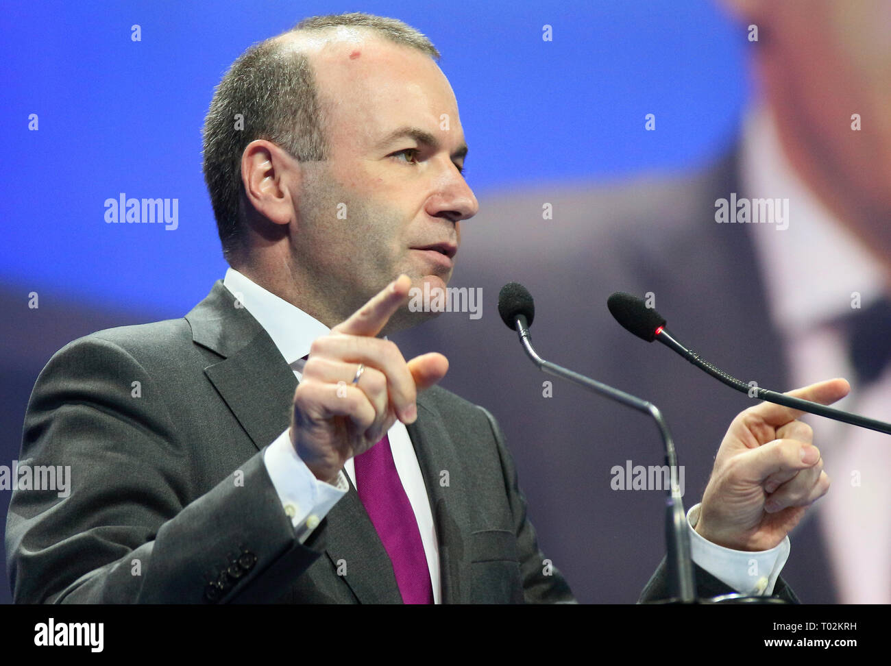 Bucharest, Romania - March 16, 2019: Manfred Weber, the EPP candidate for the President of the European Commission, speaks at the European People's Party summit, held in Bucharest. Credit: lcv/Alamy Live News Stock Photo
