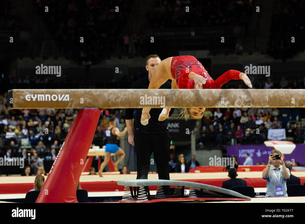 Liverpool, UK. 16th March 2019. Alice Kinsella of Park Wrekin School of Gymnastics competing at