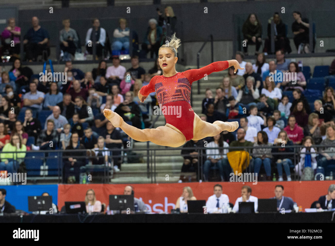 Liverpool, UK. 16th March 2019. Alice Kinsella of Park Wrekin School of Gymnastics competing at
