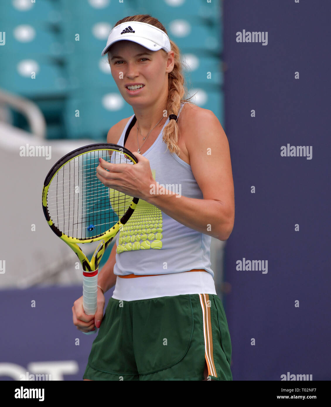 Florida, USA. 16th March 2019. Caroline Wozniacki on the practice court