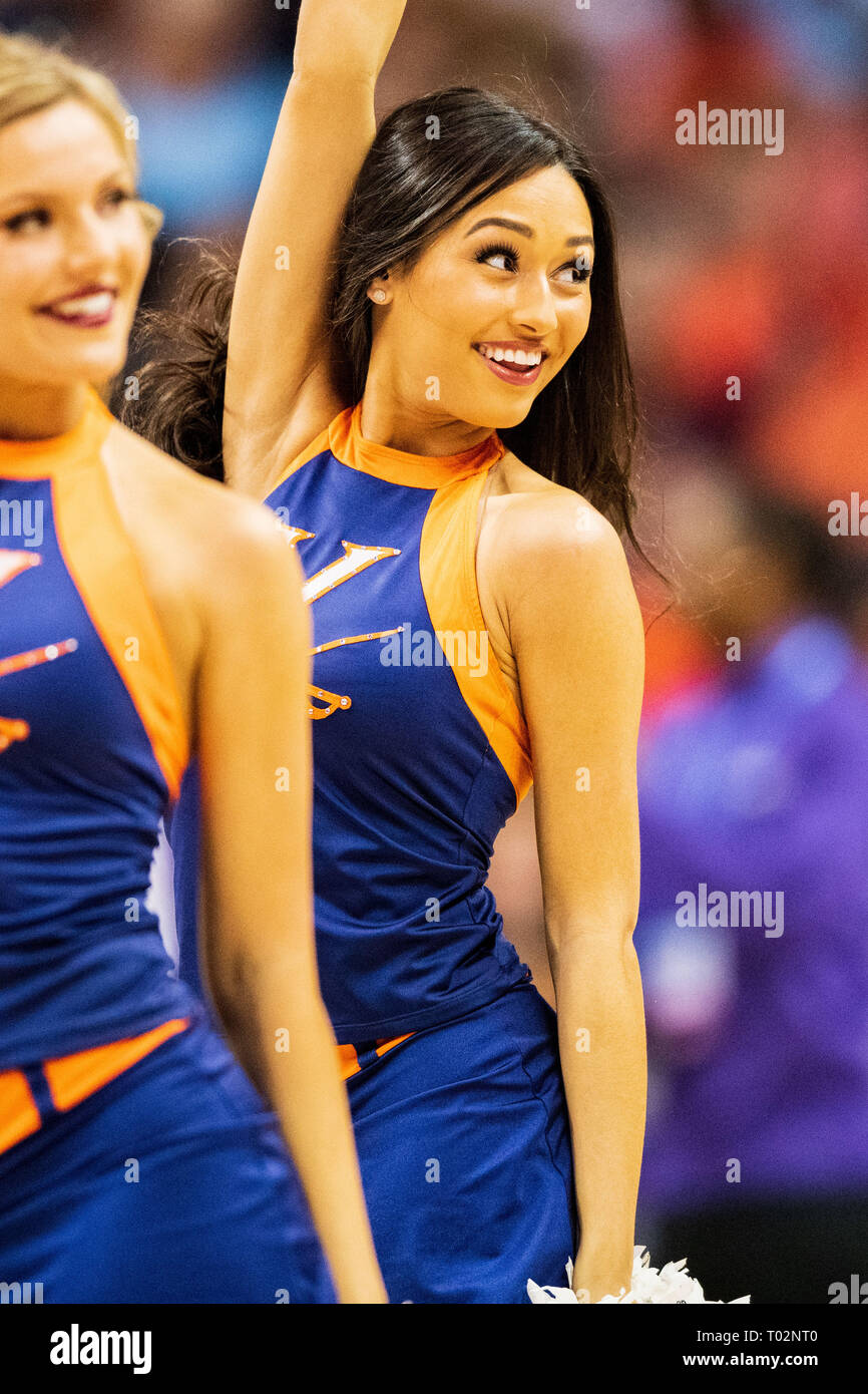 Virginia Cavaliers cheerleaders during the ACC College Basketball Tournament game between the Florida State Seminoles and the Virginia Cavaliers at the Spectrum Center on Friday March 15, 2019 in Charlotte, NC. Jacob Kupferman/CSM Stock Photo