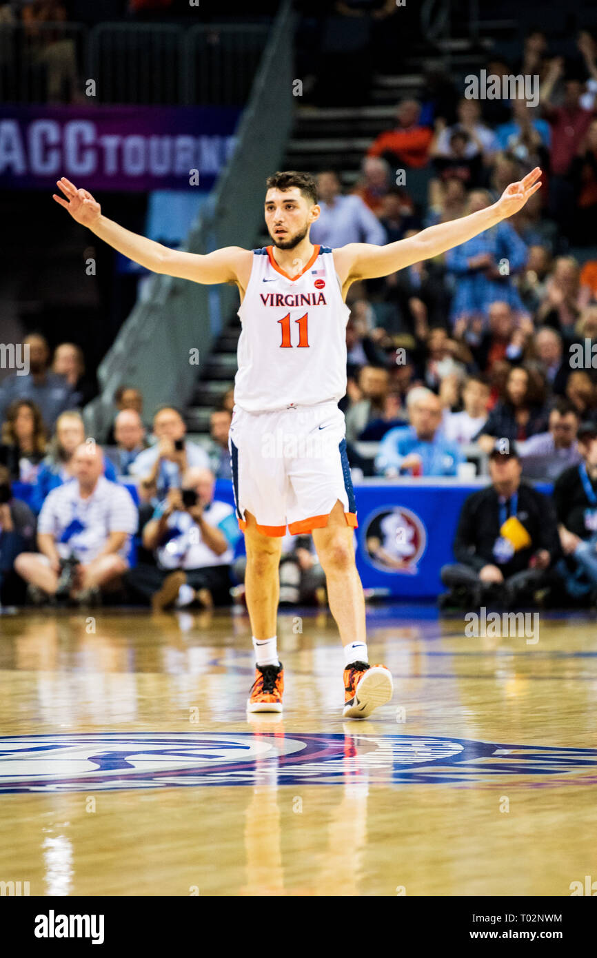 Virginia Cavaliers guard Ty Jerome (11) during the ACC College Basketball Tournament game between the Florida State Seminoles and the Virginia Cavaliers at the Spectrum Center on Friday March 15, 2019 in Charlotte, NC. Jacob Kupferman/CSM Stock Photo