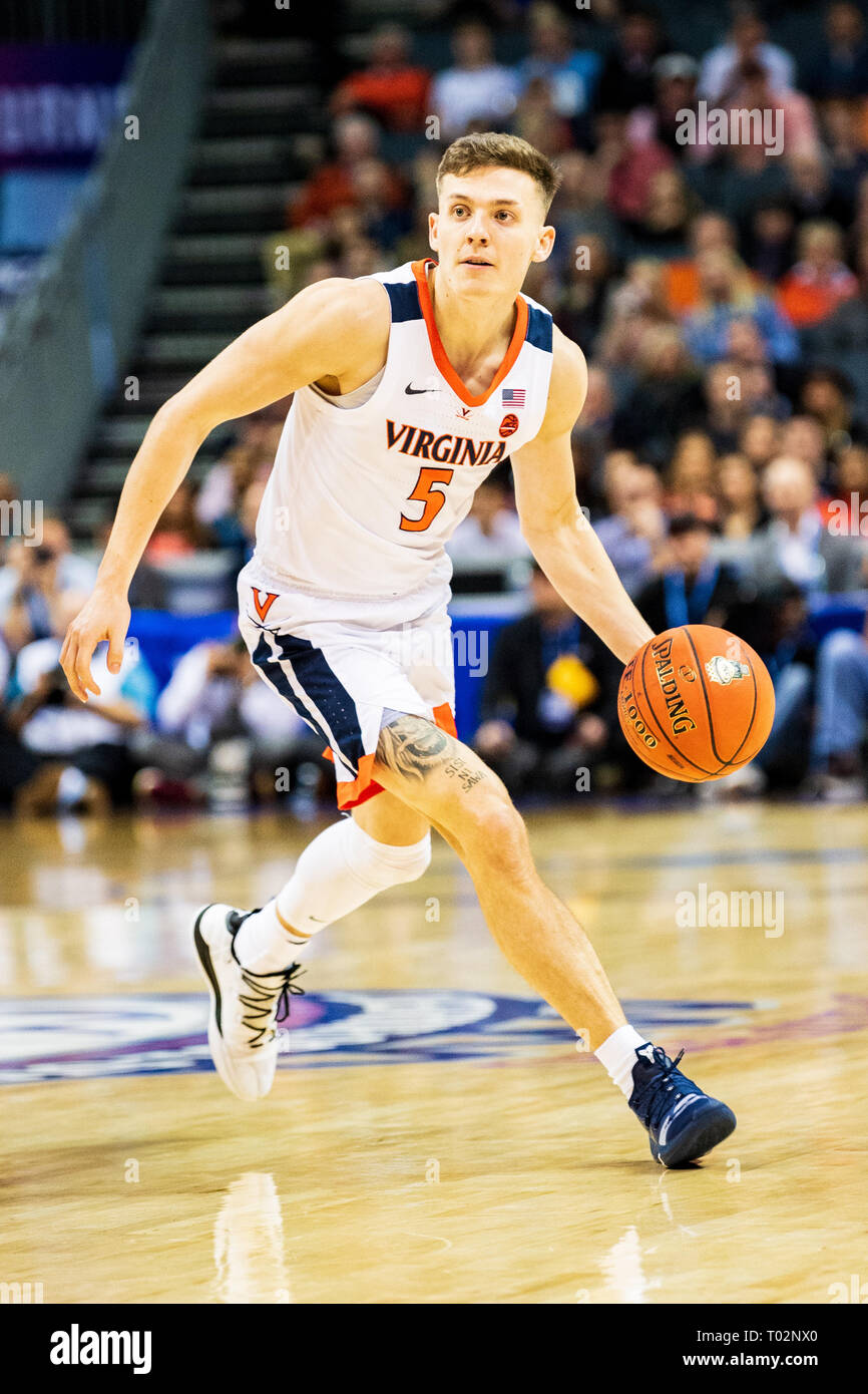 Virginia Cavaliers guard Kyle Guy (5) during the ACC College Basketball Tournament game between the Florida State Seminoles and the Virginia Cavaliers at the Spectrum Center on Friday March 15, 2019 in Charlotte, NC. Jacob Kupferman/CSM Stock Photo