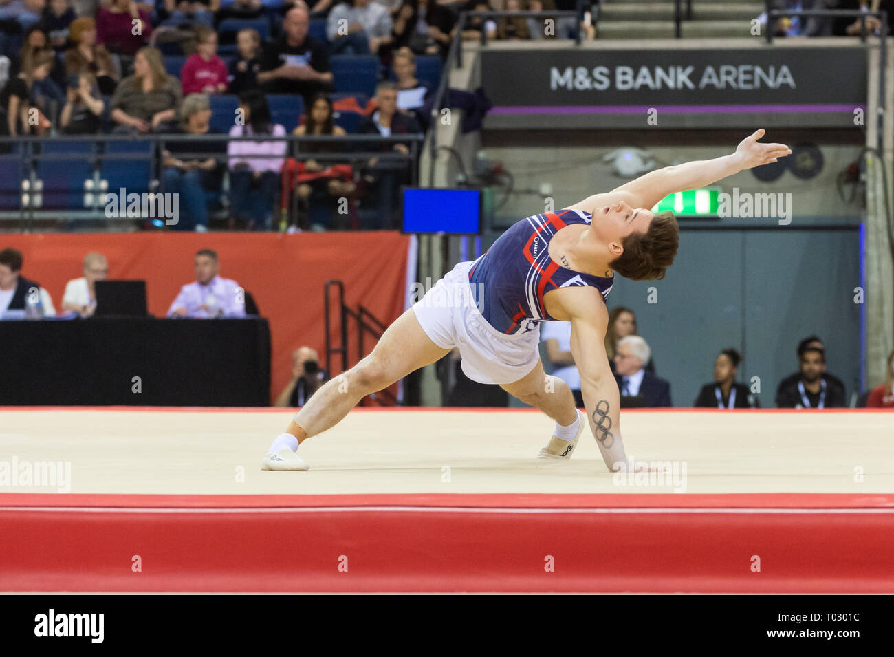 Liverpool, UK. 17th March 2019. Brinn Bevan of South Essex Gymnastics competing at the Men’s and Women’s Artistic British Championships 2019, M&S Bank Arena, Liverpool, UK. Stock Photo