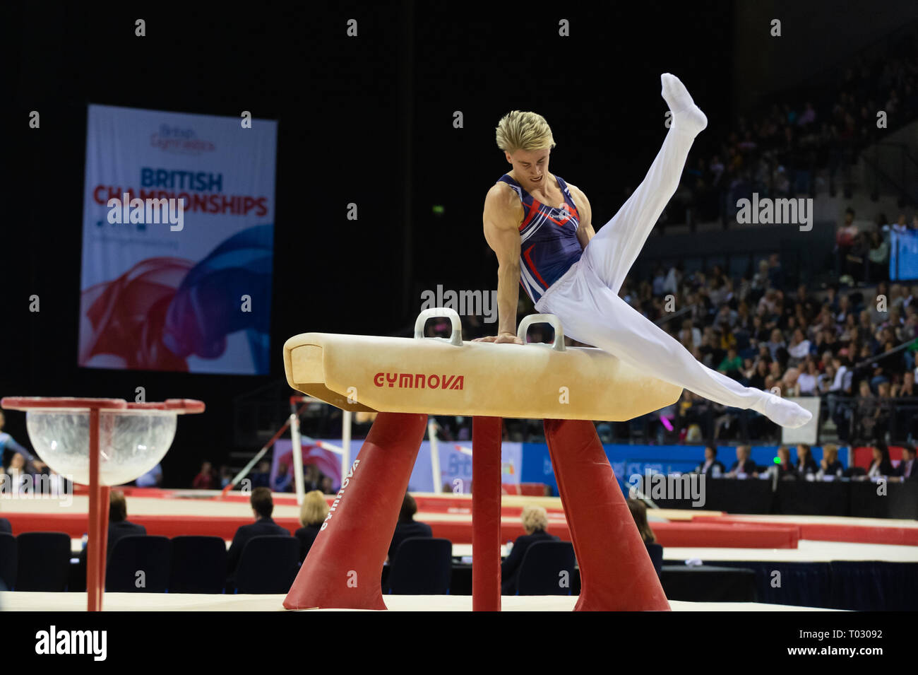 Liverpool, UK. 17th March 2019. Jay Thompson of South Essex competing at the Men’s and Women’s Artistic British Championships 2019, M&S Bank Arena, Liverpool, UK. Stock Photo