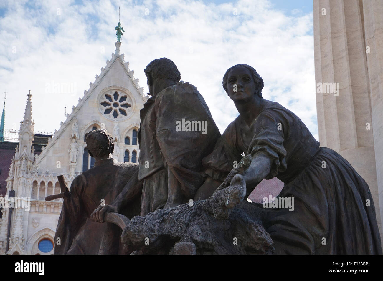 Hungarian Parliament Monument to Tisza Istvan Woman and Soldiers Statue in Budapest, Hungary Stock Photo