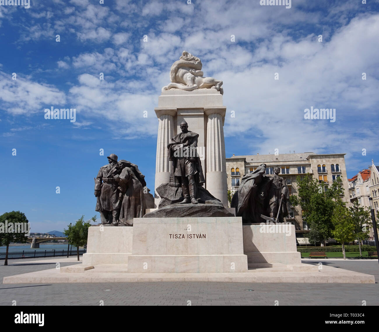 Hungarian Parliament Monument to Tisza Istvan Statue Landscape in Budapest, Hungary Stock Photo