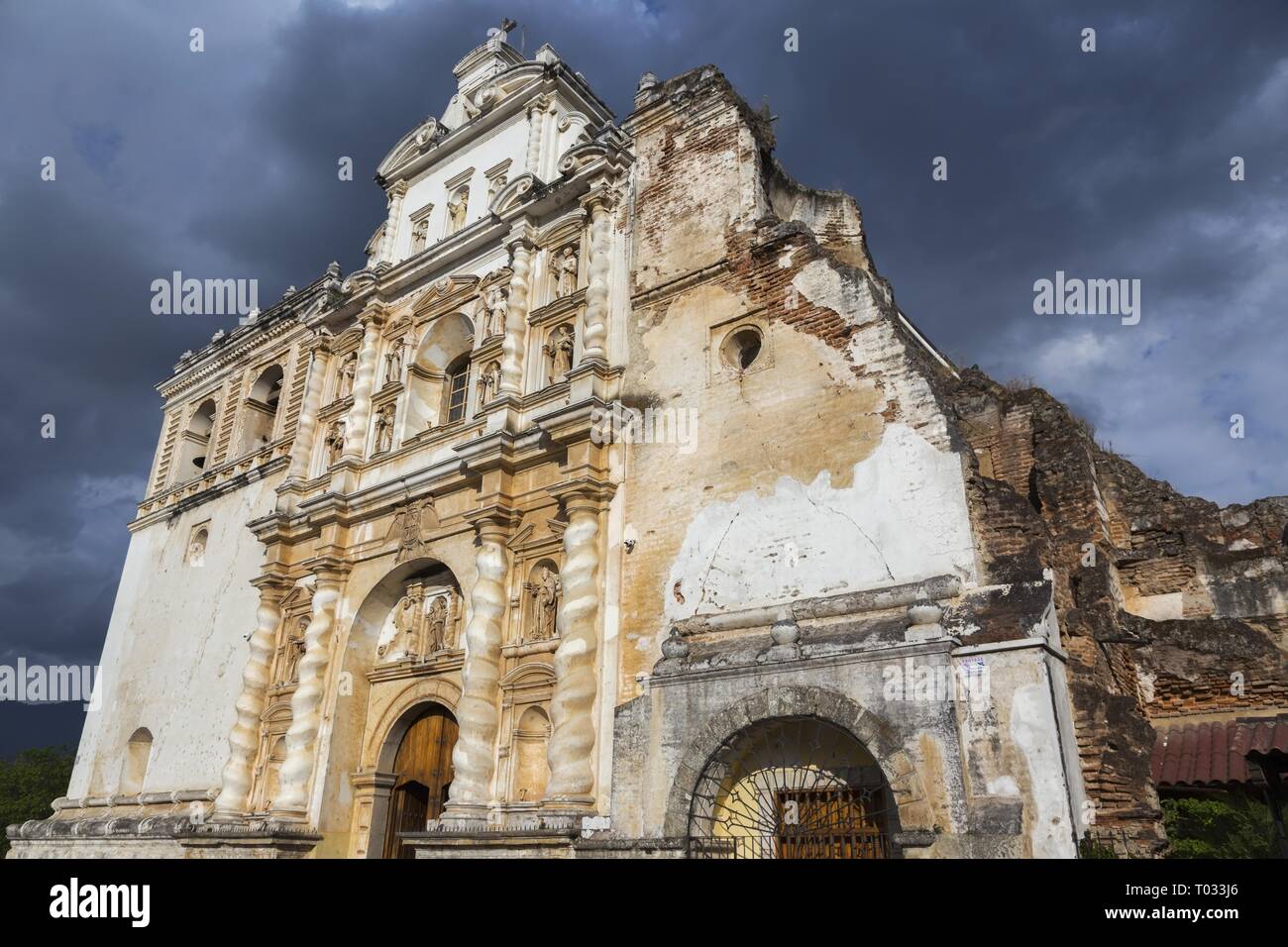 Iglesia San Francisco el Grande Spanish Catholic Church Building Exterior in Old City Antigua, Guatemala a Unesco World Heritage Site Stock Photo