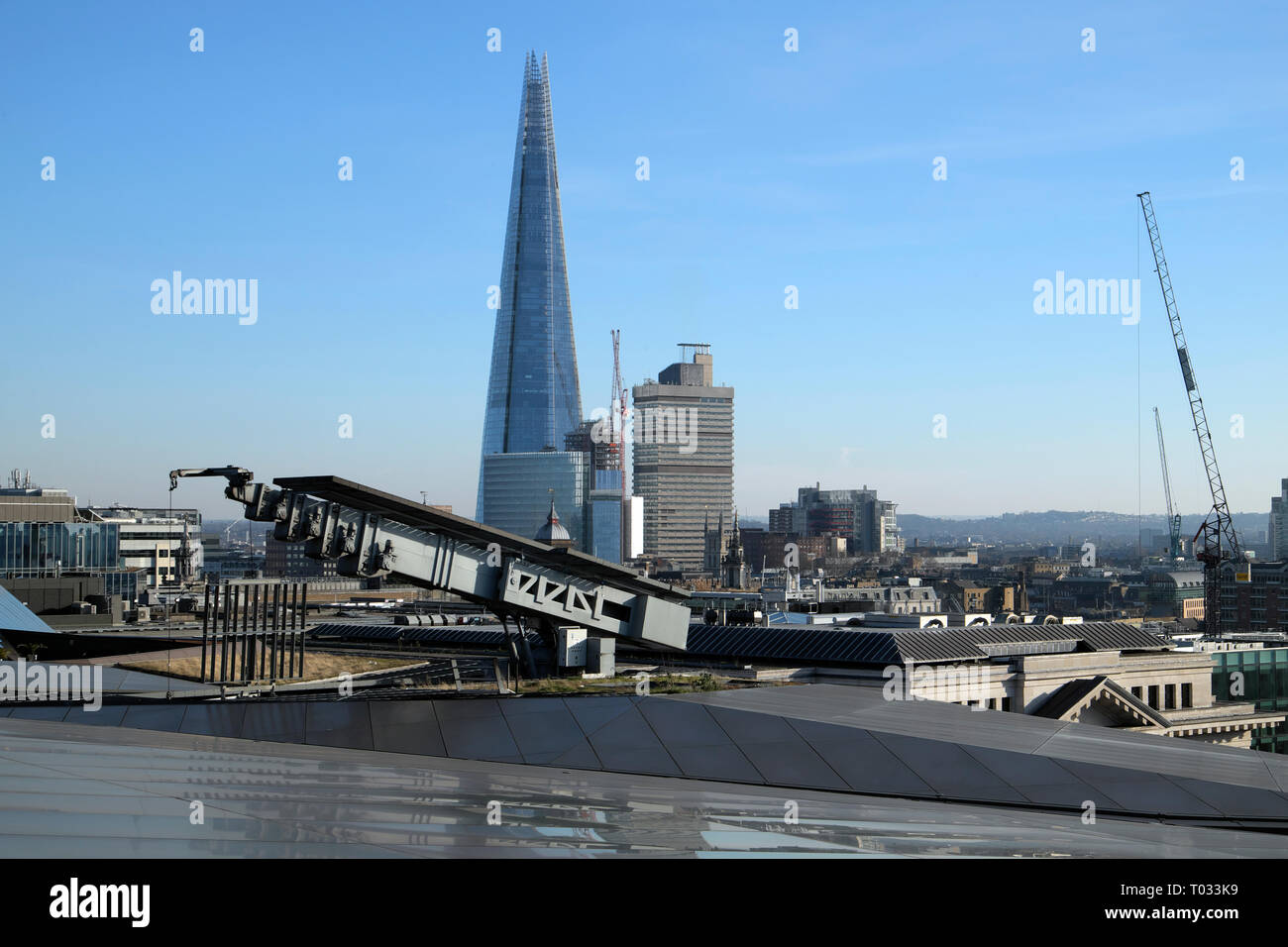 View of the Shard building and cityscape looking south from One New Change rooftop terrace in the City of London UK  KATHY DEWITT Stock Photo