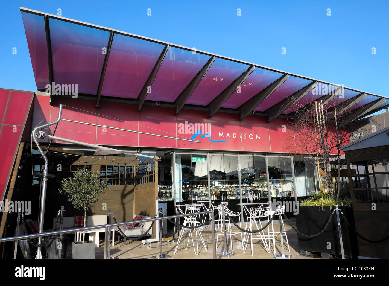 Exterior view of Madison bar and tapas restaurant at One New Change rooftop terrace in the City of London EC4 England UK  KATHY DEWITT Stock Photo