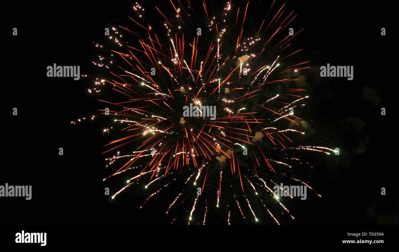 Explosion of fireworks in the dark skies Stock Photo Alamy