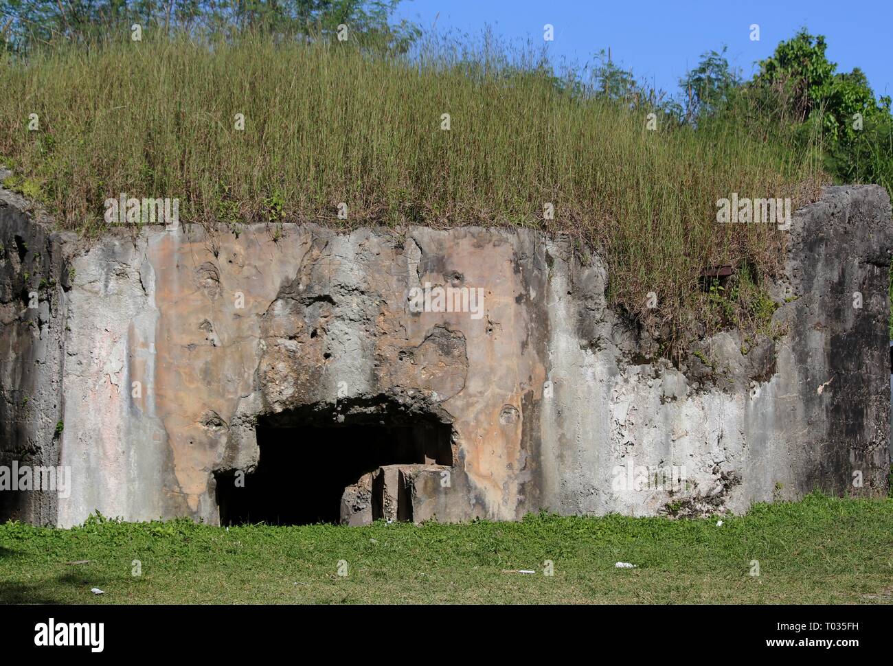 Ruins of an old World War 11 Japanese bunker near Chulu Beach  Tinian, Northern Mariana Islands Stock Photo