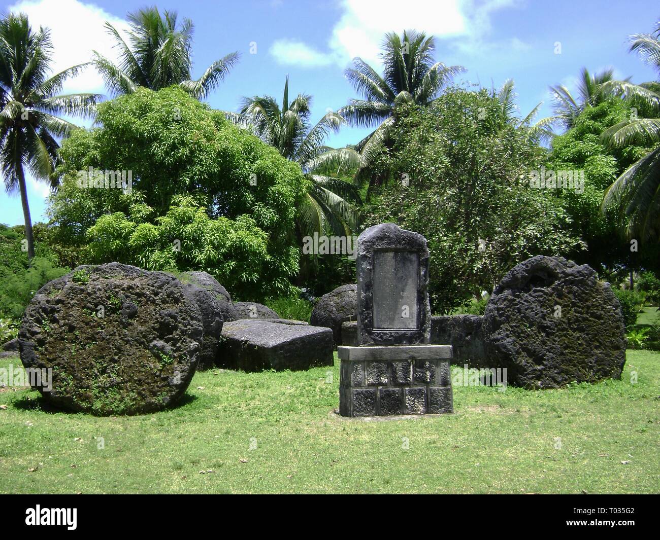 The House of Taga is an archeological site located by the roadside in San Jose Village, Tinian, CNMI. Stock Photo