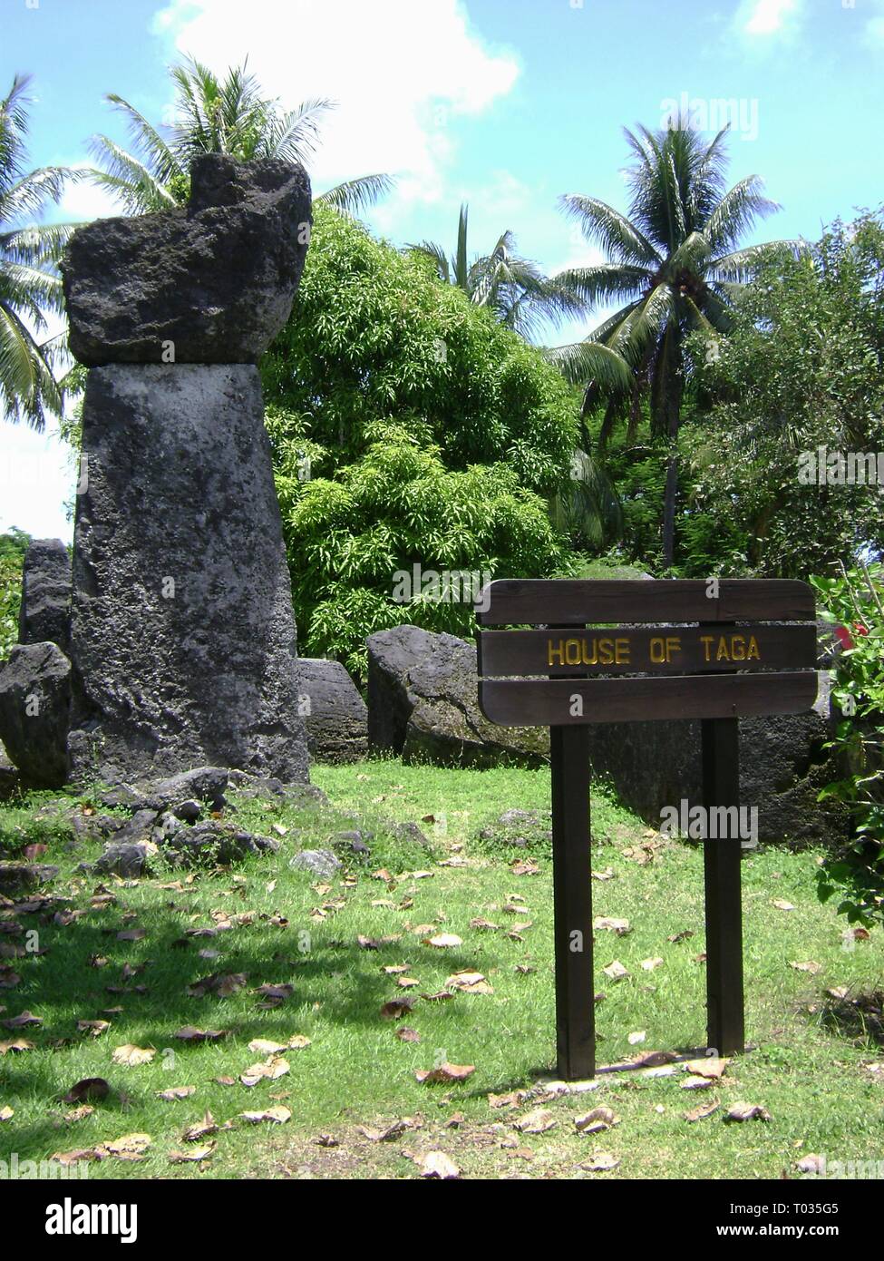 Wooden sign at the House of House on Tinian. Stock Photo